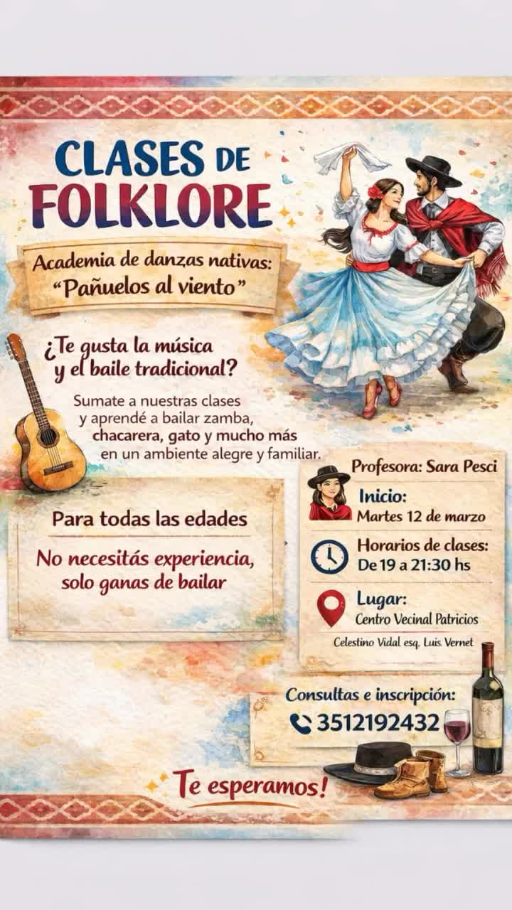 Flyer de Folclore: consultar vigencia de días y horarios