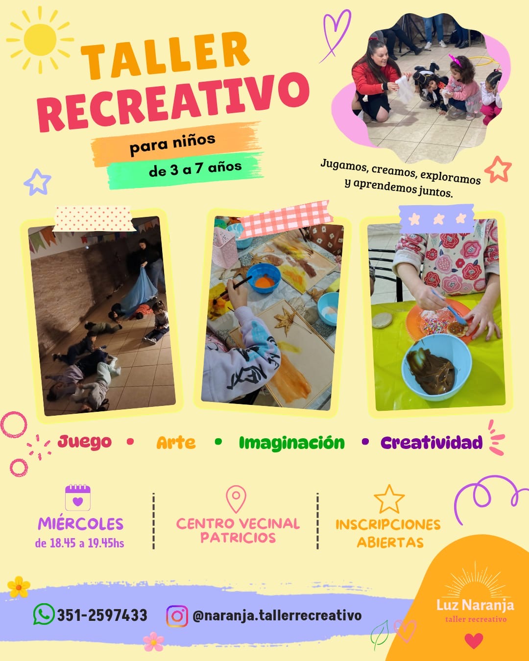 Flyer del Taller Recreativo para Niños de la profesora Aldana