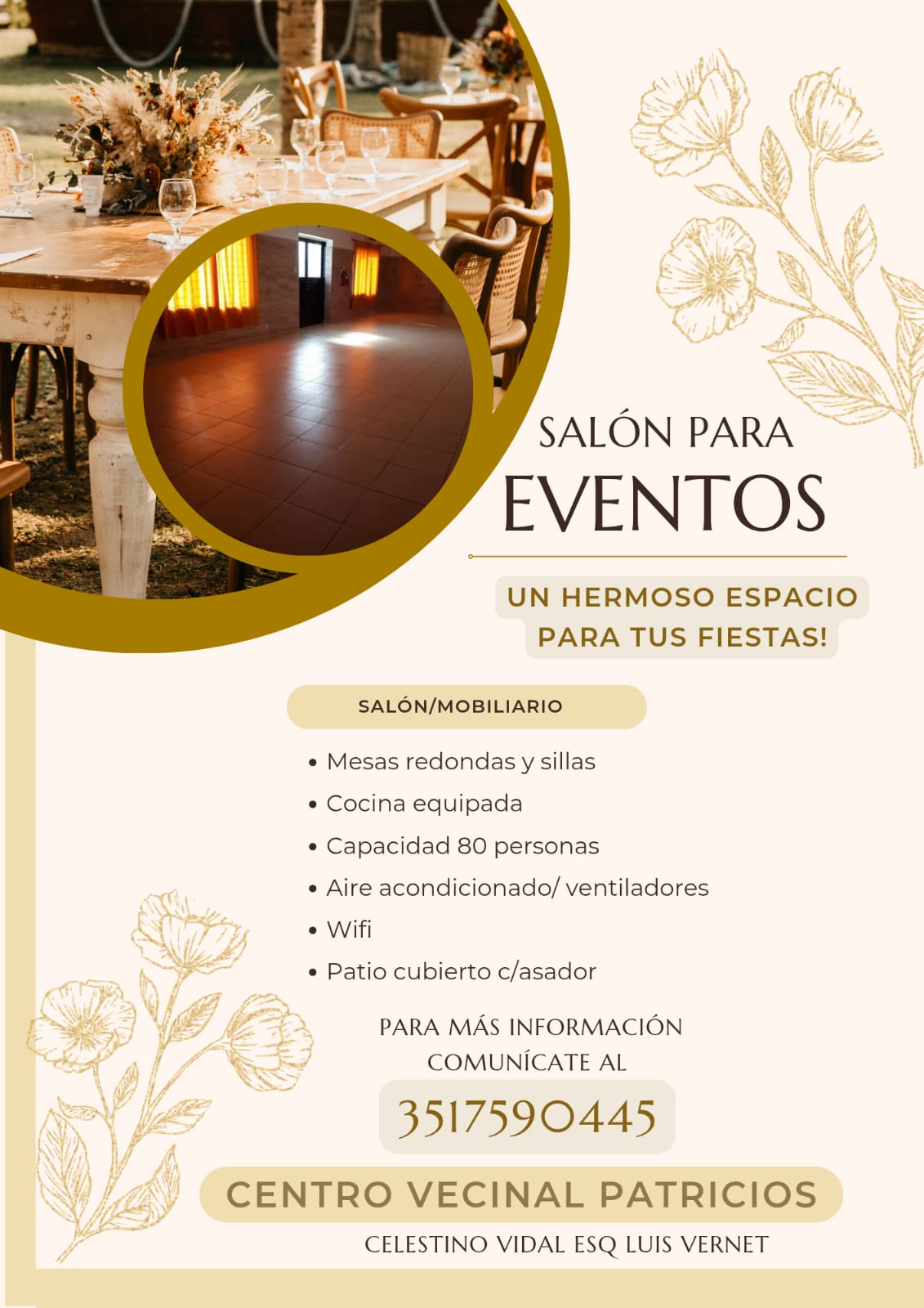 Información de alquiler del salón